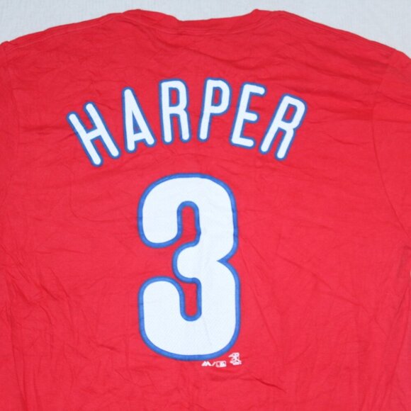MLB Philadelphia Phillies Men Red Tee Shirt Harper 3 Majestic Size Large - Picture 5 of 10